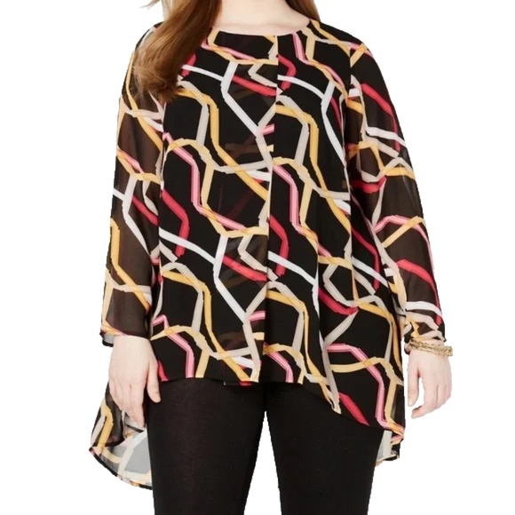 Alfani Women's Plus Size Black Comb Printed Overlay Tunic, Multi Ribbons, 0X/XL - Picture 2 of 15
